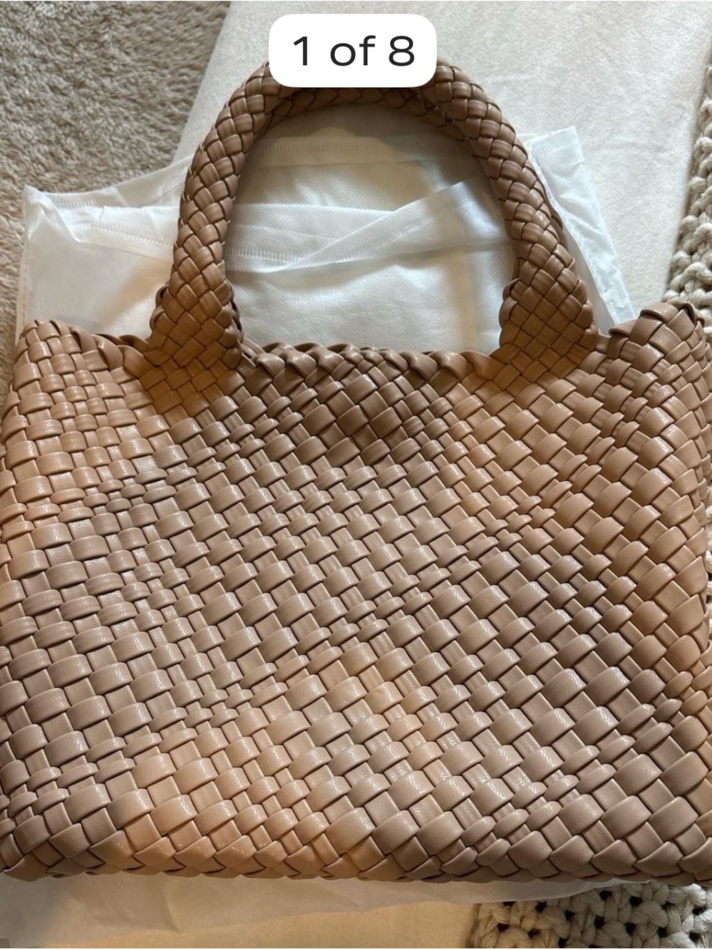 Woven Tote Bag in Neutral Beige